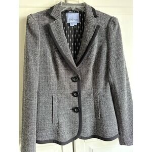 Kay Unger New York Gray Tweed Blazer Womens 6 Colorblock‎ Black